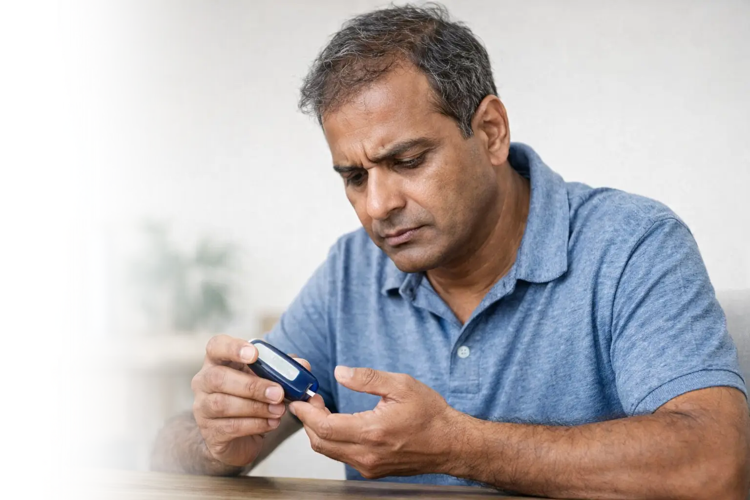Man checking blood sugar